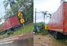 BR-356, Ouro Preto: carreta perde o controle ao passar por quebra-molas nos Coelhos BR-356, Ouro Preto: carreta perde o controle ao passar por quebra-molas nos Coelhos