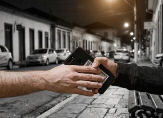 Mariana: homem é empurrado enquanto conversa ao celular na rua e tem aparelho roubado Mariana: homem é empurrado e roubado enquanto conversa ao celular na rua
