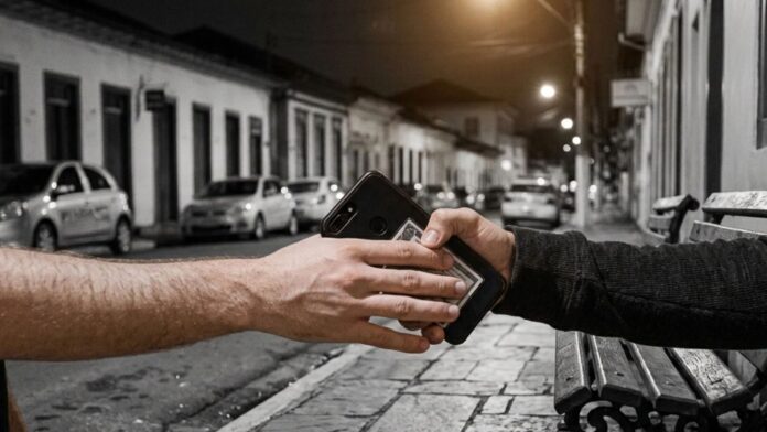 Mariana: homem é empurrado e roubado enquanto conversa ao celular na rua