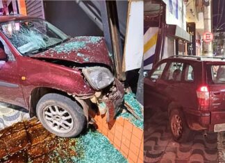 Itabirito: após embate entre motoristas, SUV invade passeio e acerta com violência porta de antigo comitê Itabirito: após embate entre motoristas, SUV invade passeio e acerta com violência porta de antigo comitê