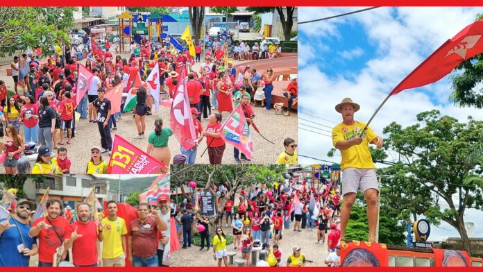 Passeata: apoiadores de Lula movimentam a Praça 1º de Maio, em Itabirito Passeata: apoiadores de Lula movimentam a Praça 1º de Maio, em Itabirito